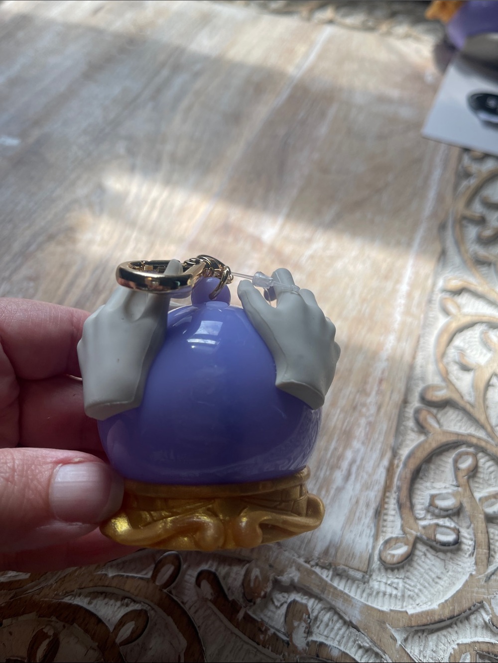 Purple Crystal Ball Charm Keychain with Gold Base Pocketbac Holder
